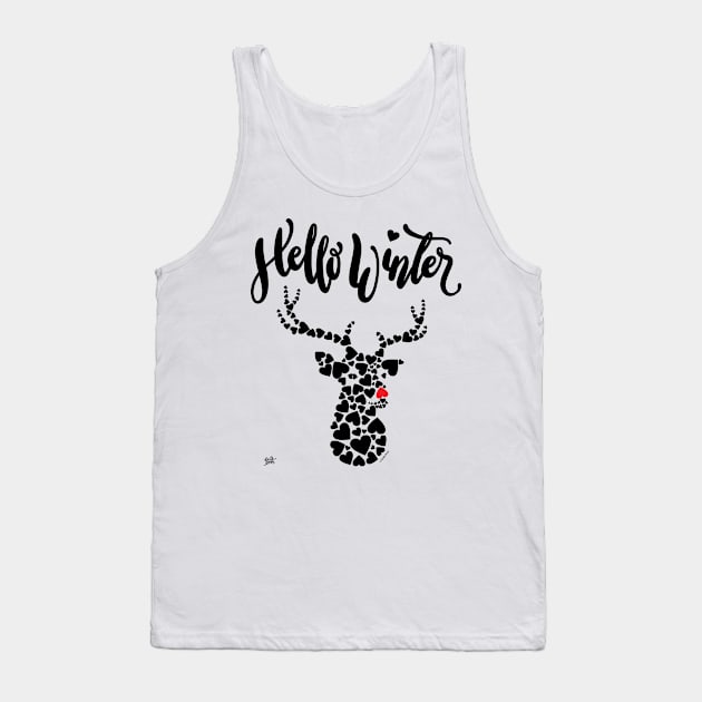 Deer Winter Graphic Hearts Hello Winter Tank Top by DoubleBrush